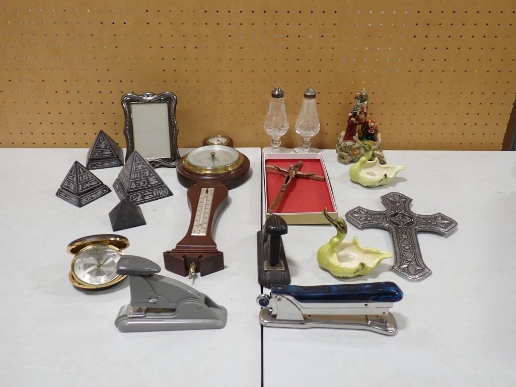 Misc. Lot including Weather Station, Vintage Staplers, Religious, Egyptian, Ceramic Ducks, etc. (1 of 7)