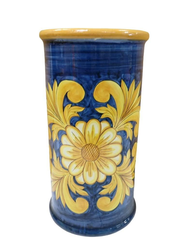 Italian Signed Pottery Vase or Umbrella Holder: Italian Signed Pottery Vase or Umbrella Holder All pictures are considered part of the description and should be examined carefully by bidders. Live Auctioneers is now offering Live Shipping through t