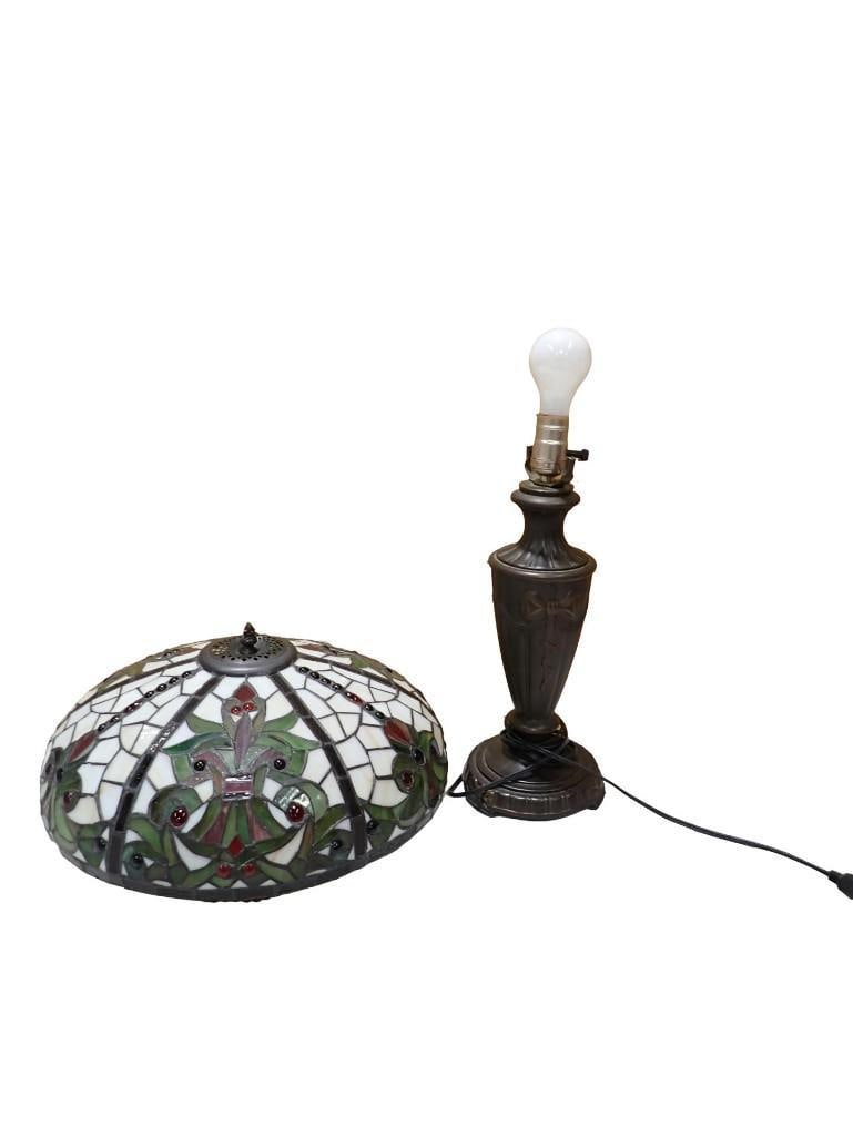 Vintage Tiffany Style Art Nouveau Table Lamp with Stained Glass Shade (1 of 9)
