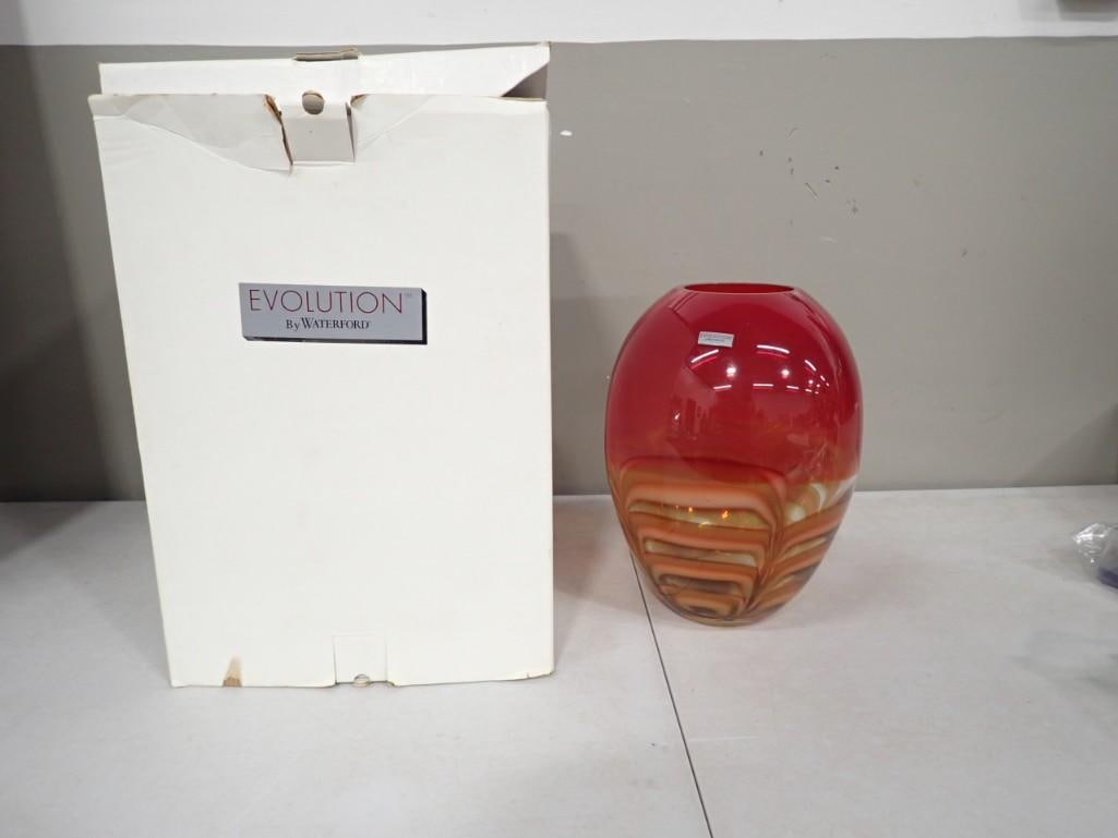 Evolution by Waterford Red and Amber Ginger Glass 11" Vase (1 of 8)