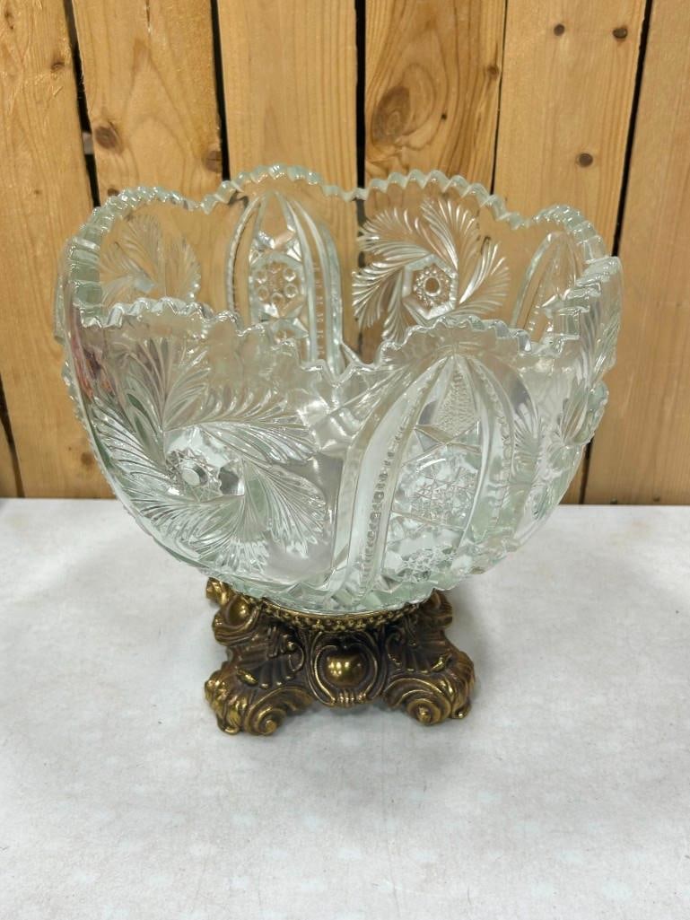 Decorative Crystal Bowl with Brass Base - marked 1971 L&LWMC: Decorative Crystal Bowl with Brass Base - marked 1971 L&LWMC All pictures are considered part of the description and should be examined carefully by bidders. Live Auctioneers is now offering Liv