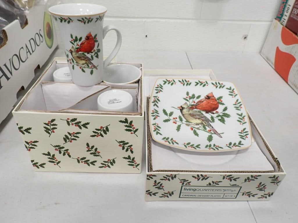 Set of 4 Cardinal Dessert Plates and Mugs Living Quarters in Original Boxes: Set of 4 Cardinal Dessert Plates and Mugs Living Quarters in Original Boxes All pictures are considered part of the description and should be examined carefully by bidders. Live Auctioneers is now o