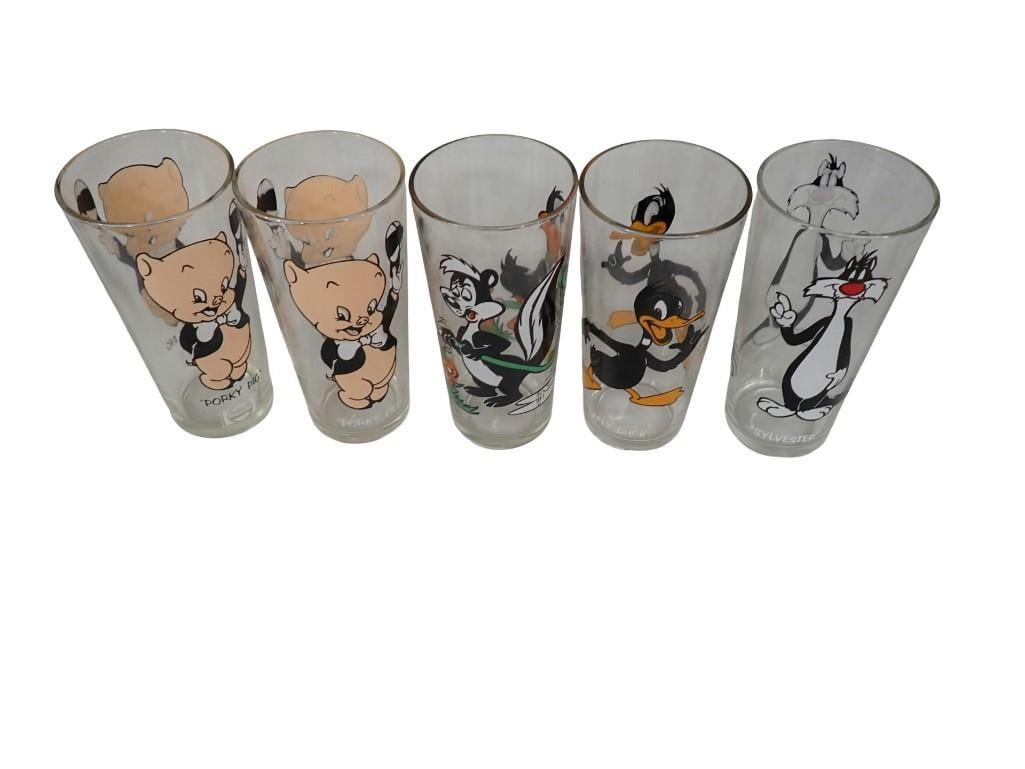 Set of 5 Warner Brothers / Looney Tunes / Merrie Melodies / Pepsi Drinking Glasses - Porky Pig, Pepe (1 of 8)