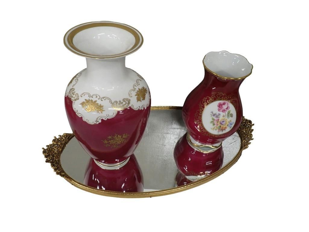 Vintage Jewelry Mirror Tray, Jlmenau China Vase, Reichenbach German porcelain China Vase: Vintage Jewelry Mirror Tray, Jlmenau China Vase, Reichenbach German porcelain China Vase All pictures are considered part of the description and should be examined carefully by bidders. Live Auctionee