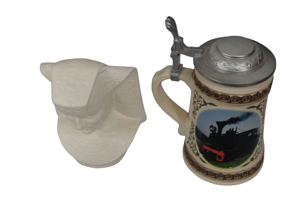 West German Beer Stein with Pewter Lid and Locomotive / Train Design and Goebel Sister Maria Innocen (1 of 10)