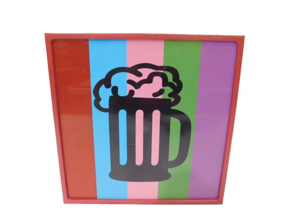 Beer Sign with Multicolored Background: Beer Sign with Multicolored Background All pictures are considered part of the description and should be examined carefully by bidders. Live Auctioneers is now offering Live Shipping through them. Thi