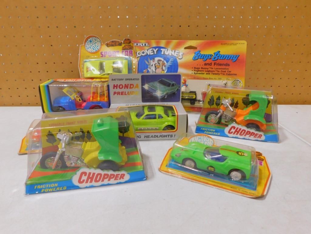 Lot of Toys incl 2 Vintage Friction Powered Choppers in Original Packages, New Ertl Looney Tunes Bug (1 of 7)