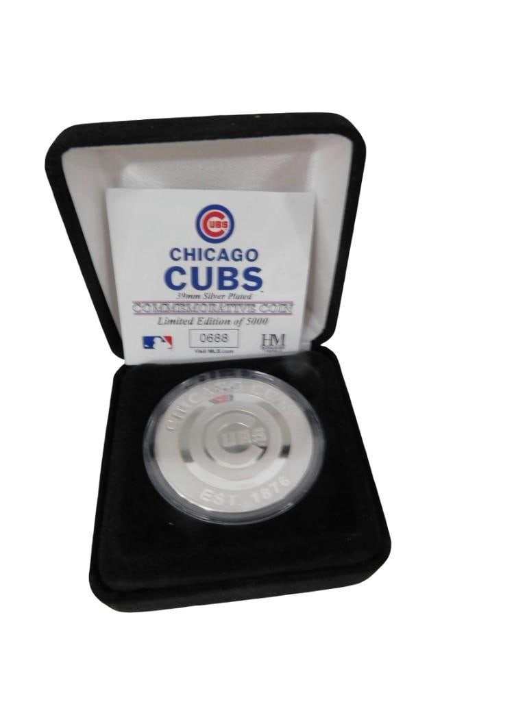 Chicago Cubs Limited Edition Silver Plated Highland Mint Coin: Chicago Cubs Limited Edition Silver Plated Highland Mint Coin All pictures are considered part of the description and should be examined carefully by bidders. Live Auctioneers is now offering Live Shi