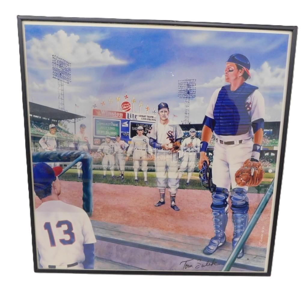 Framed Chicago White Sox Comiskey Park Print Signed by Tom Sulek - No COA Featuring White Sox Greats: Framed Chicago White Sox Comiskey Park Print Signed by Tom Sulek - No COA Featuring White Sox Greats from over the years. All pictures are considered part of the description and should be examined car