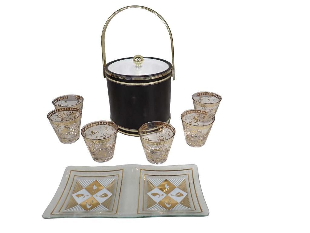 MCM Glass and Bar Lot incl 6 MCM Tribal Dancers Double Old Fashioned Glasses, MCM Snack Tray,: MCM Glass and Bar Lot incl 6 MCM Tribal Dancers Double Old Fashioned Glasses, MCM Snack Tray, Kraftware Ice Bucket All pictures are considered part of the description and should be examined carefully