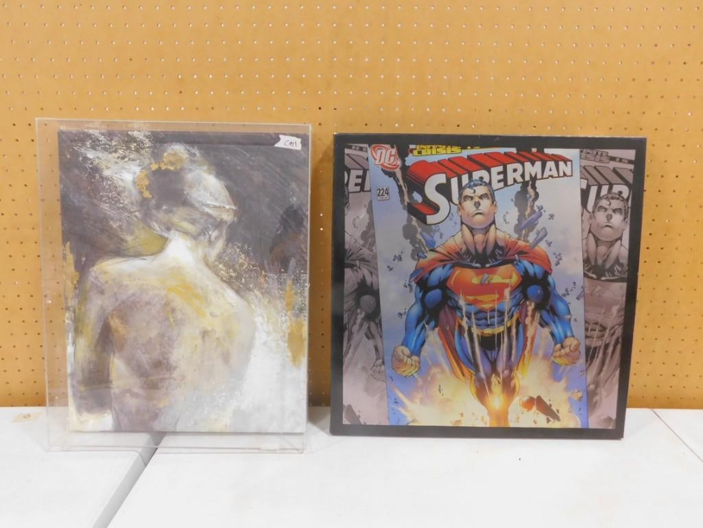 2 Prints incl Superman and a Woman: 2 Prints incl Superman 20" x 20" and a Woman 20.5" x 16" All pictures are considered part of the description and should be examined carefully by bidders. Live Auctioneers i