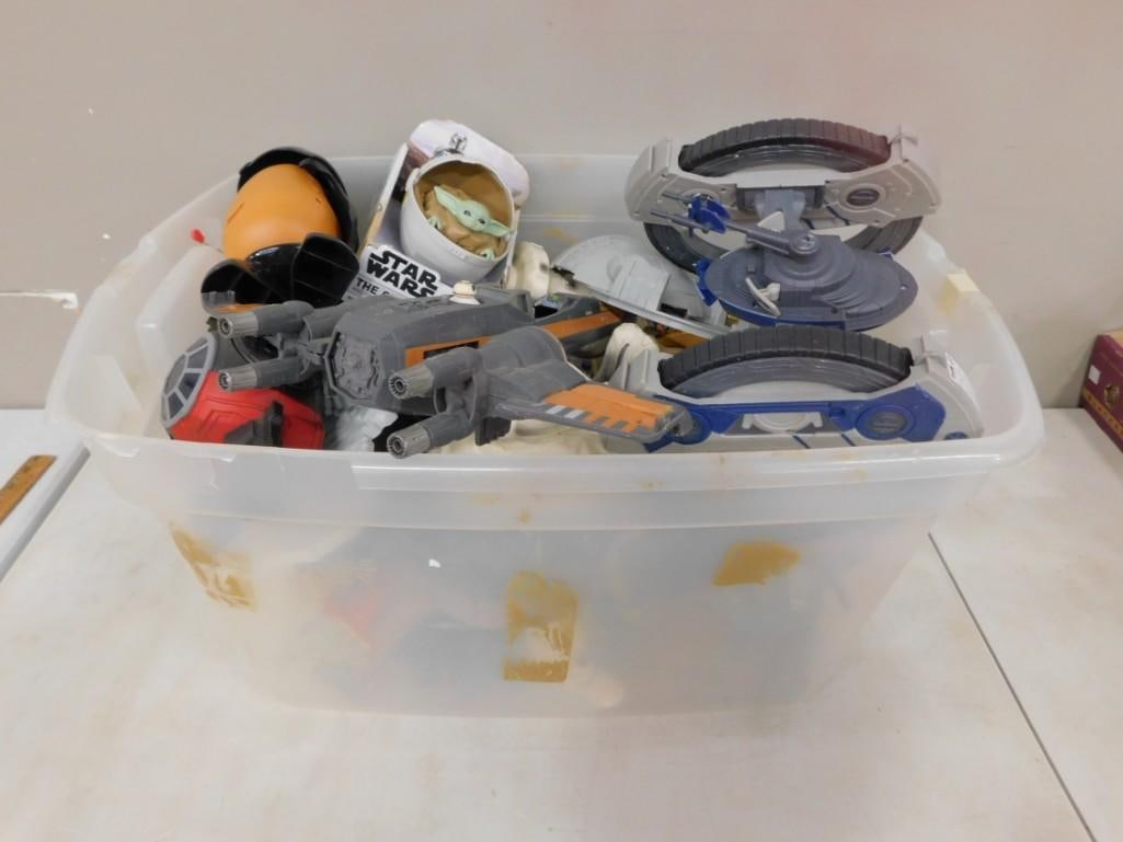 Bin full of assorted Star Wars toys, etc.: Bin full of assorted Star Wars toys, etc. All pictures are considered part of the description and should be examined carefully by bidders. Live Auctioneers is now offering Live Shipping through them.