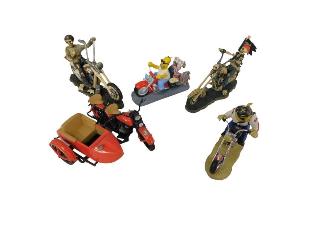 Assorted Toy Motorcycle Lot including Homer Simpson, Skeletons, Side Car, Limited Editions, etc.: Assorted Toy Motorcycle Lot including Homer Simpson, Skeletons, Side Car, Limited Editions, etc. All pictures are considered part of the description and should be examined carefully by bidders. Live A