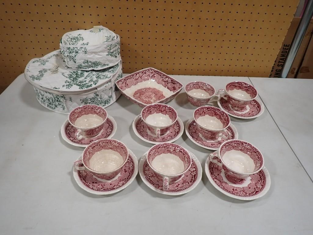 Mason's Ironstone Vista England China Red Pattern incl 8 Cups, 7 Saucers, 1 Bowl (1 of 7)