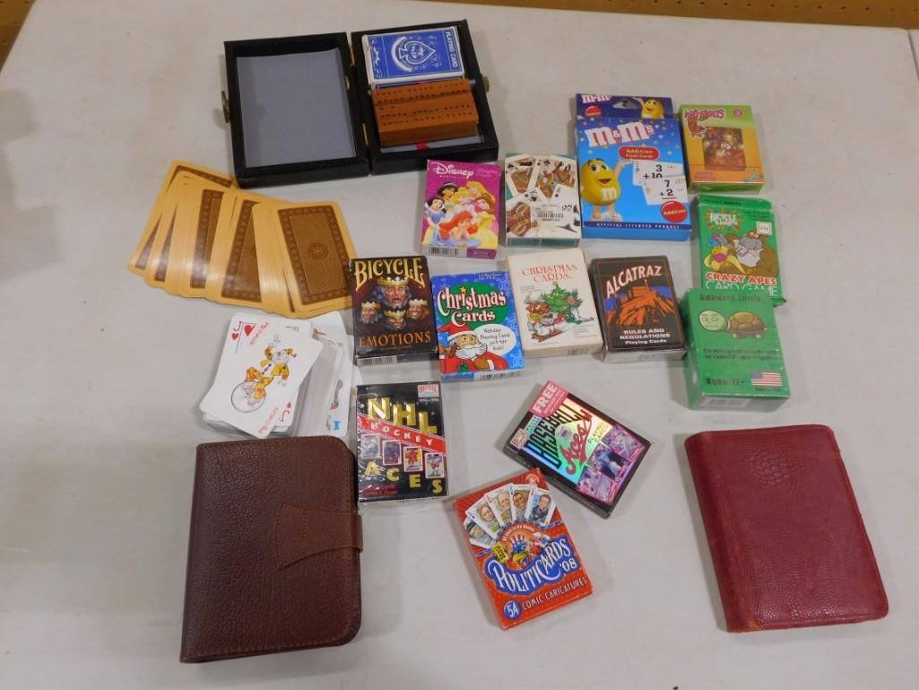 Lot of assorted Playing Cards including M&M's, Bicycle, Baseball, Politicards, Hockey, Disney, Crazy: Lot of assorted Playing Cards including M&M's, Bicycle, Baseball, Politicards, Hockey, Disney, Crazy Apes, Alcatraz, etc. All pictures are considered part of the description and should be