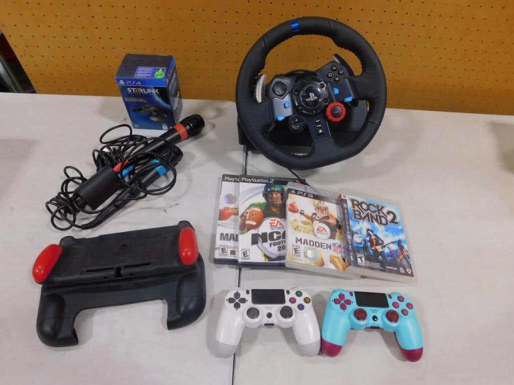 Video Game Lot including PlayStation Games, Controllers, Steering Wheel, PS4 Starlink, etc. (1 of 6)