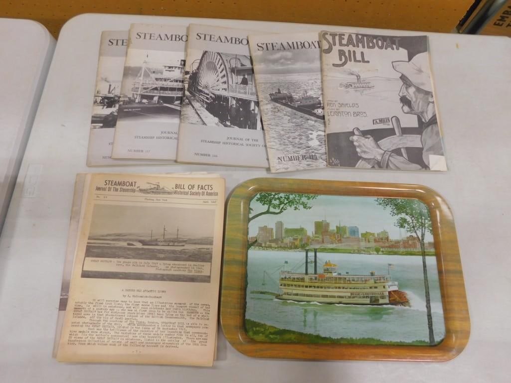 Vintage Steamboat Ephemera and a Tray: Vintage Steamboat Ephemera and a Tray All pictures are considered part of the description and should be examined carefully by bidders. Live Auctioneers is now offering Live Shipping through them. This