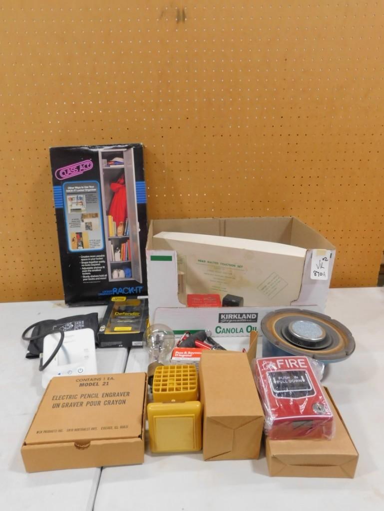 Misc. Lot including Locker Organizer, Electric Pencil Engraver, Blood Pressure Monitor, Otter Box,: Miscf. Lot including Locker Organizer, Electric Pencil Engraver, Blood Pressure Monitor, Otter Box, All pictures are considered part of the description and should be examined carefully by bidders. Liv