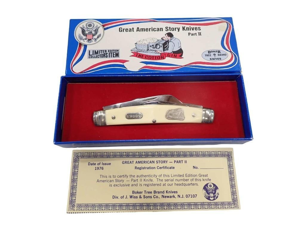 Boker Great American Story Knife New in Original Box: Boker Great American Story Knife New in Original Box All pictures are considered part of the description and should be examined carefully by bidders. Live Auctioneers is now offering Live Shipping t