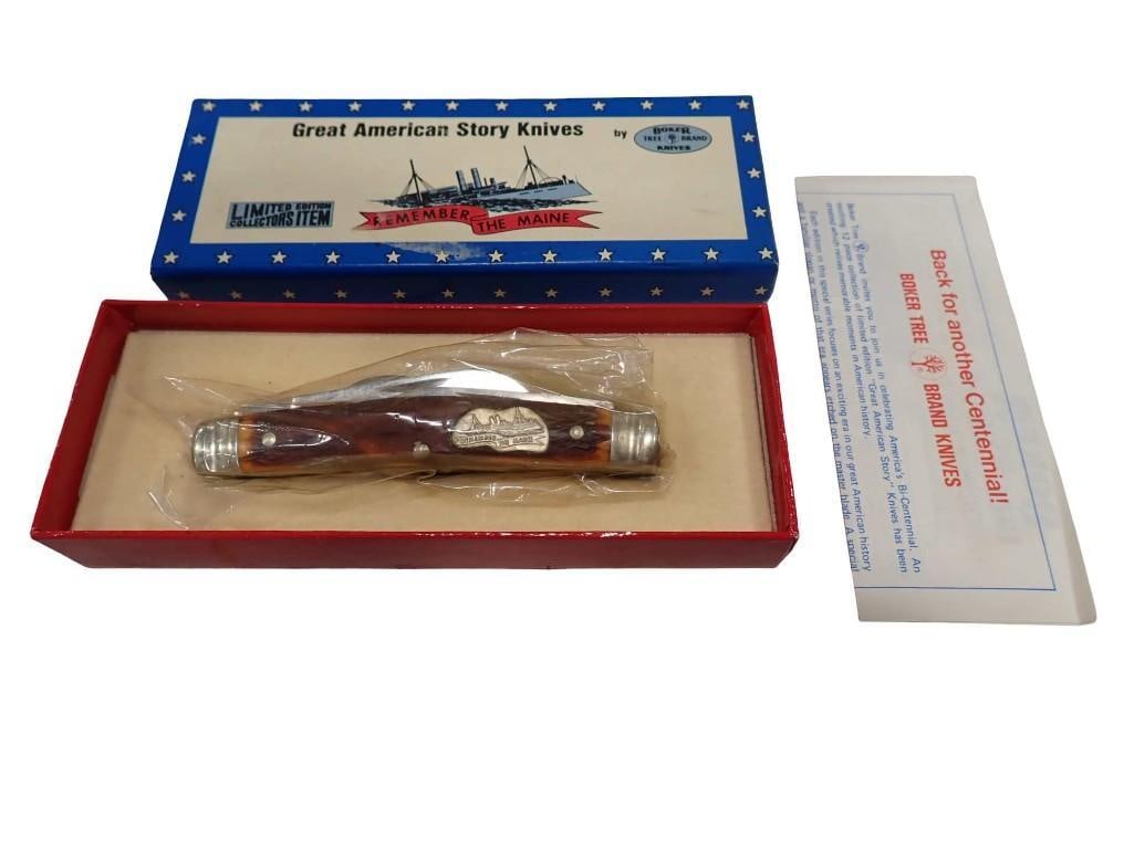 Boker Great American Story Knife 1778 3 Blade Pocket Knife New in Original Box: Boker Great American Story Knife 1778 3 Blade Pocket Knife New in Original Box All pictures are considered part of the description and should be examined carefully by bidders. Live Auctioneers is no