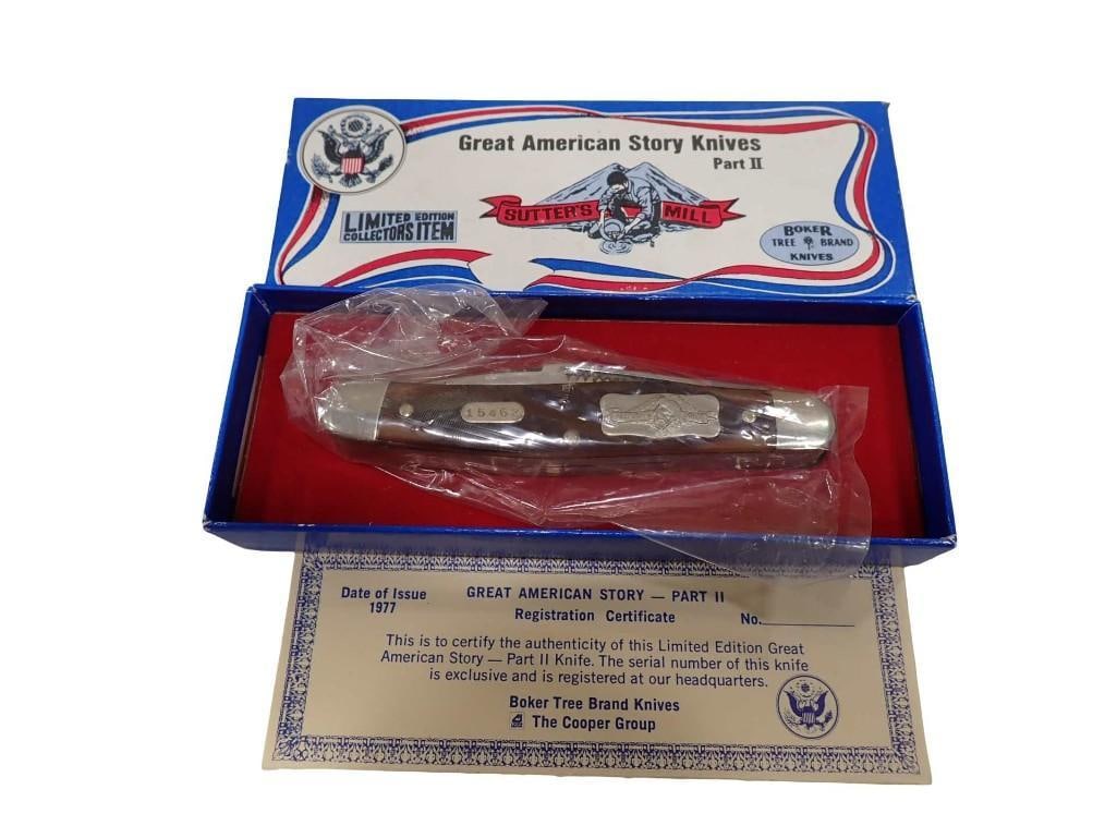 Boker Great American Story Knife 3 Blade Knife 1786 New in Box: Boker Great American Story Knife 3 Blade Knife 1786 New in Box All pictures are considered part of the description and should be examined carefully by bidders. Live Auctioneers is now offering Live