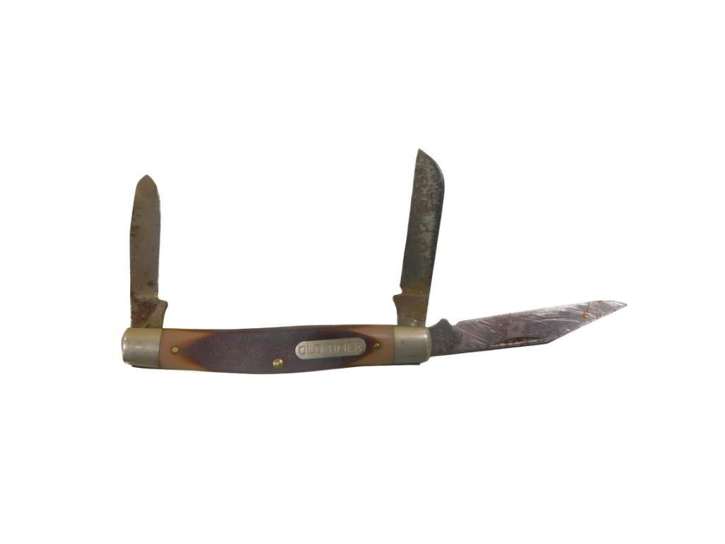 Schrade Old Timer 3 Blade Pocket Knife: Schrade Old Timer 3 Blade Pocket Knife All pictures are considered part of the description and should be examined carefully by bidders. Live Auctioneers is now offering Live Shipping through them. T