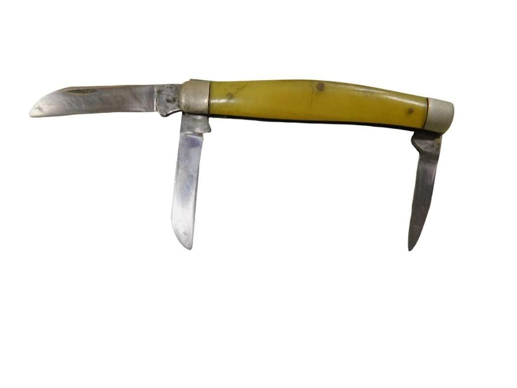 3 Blade Pocket Knife Unknown Brand: 3 Blade Pocket Knife Unknown Brand All pictures are considered part of the description and should be examined carefully by bidders. Live Auctioneers is now offering Live Shipping through them. This