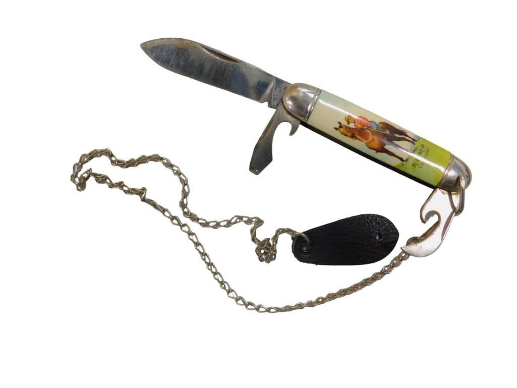 Richards 3 Blade Canadian Mounted Police Souvenir Pocket Knife with a Chain: Richards 3 Blade Canadian Mounted Police Souvenir Pocket Knife with a Chain All pictures are considered part of the description and should be examined carefully by bidders. Live Auctioneers is now o