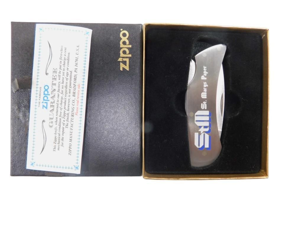 Zippo Single Blade Lockback Advertising Knife New in Original Box: Zippo Single Blade Lockback Advertising Knife New in Original Box All pictures are considered part of the description and should be examined carefully by bidders. Live Auctioneers is now offering Li