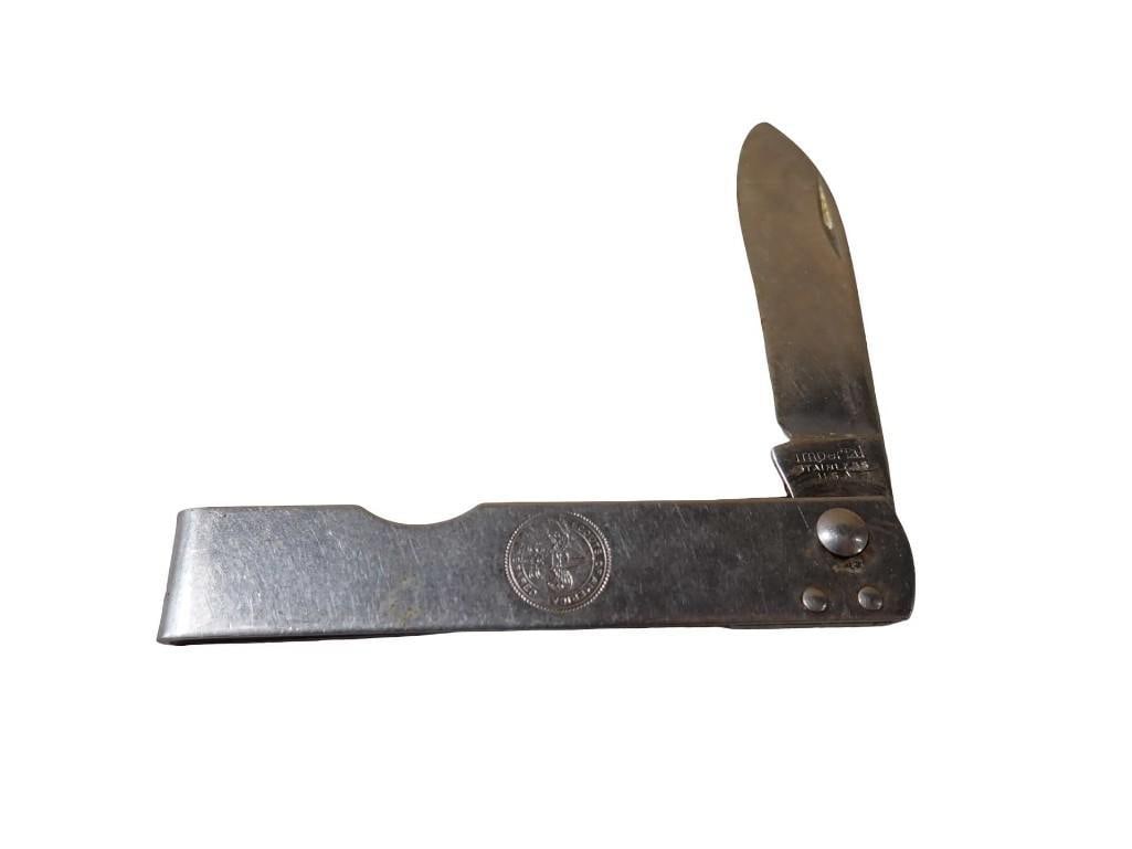 Imperial Single Blade Stainless Steel Boy Scout Knife: Imperial Single Blade Stainless Steel Boy Scout Knife All pictures are considered part of the description and should be examined carefully by bidders. Live Auctioneers is now offering Live Shipping