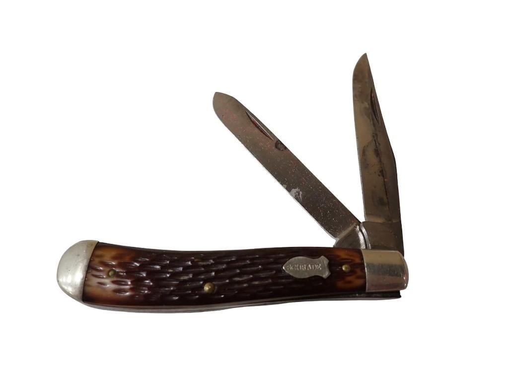 Schrade 2 Blade Pocket Knife: Schrade 2 Blade Pocket Knife All pictures are considered part of the description and should be examined carefully by bidders. Live Auctioneers is now offering Live Shipping through them. This is an