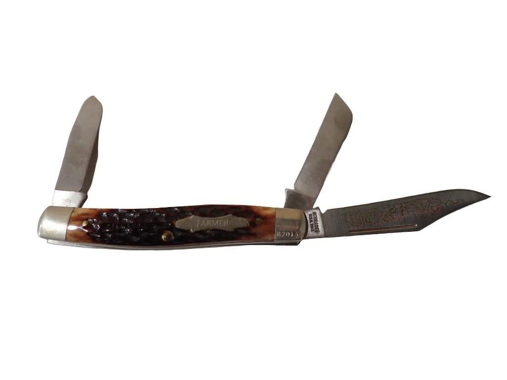 Schrade 3 Blade Farmer Knife: Schrade 3 Blade Farmer Knife All pictures are considered part of the description and should be examined carefully by bidders. Live Auctioneers is now offering Live Shipping through them. This is an