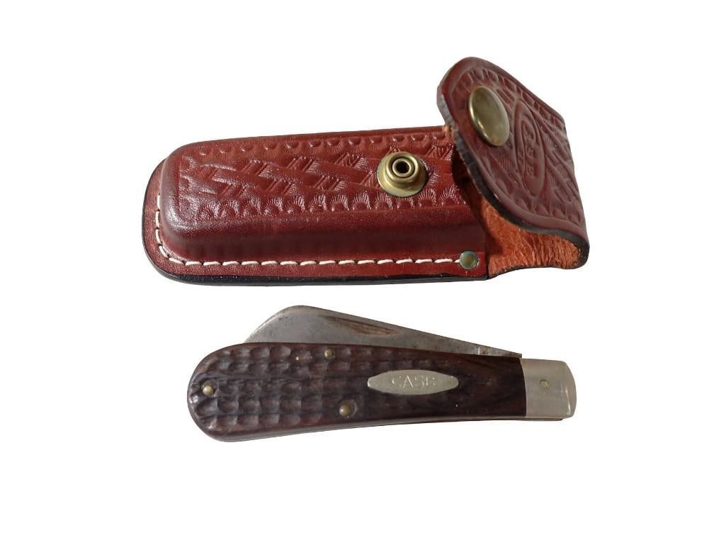Vintage Case XX 6217 2 Blade Pocket Knife Missing 1 Blade in a Leather Holster: Vintage Case XX 6217 2 Blade Pocket Knife Missing 1 Blade in a Leather Holster All pictures are considered part of the description and should be examined carefully by bidders. Live Auctioneers is no