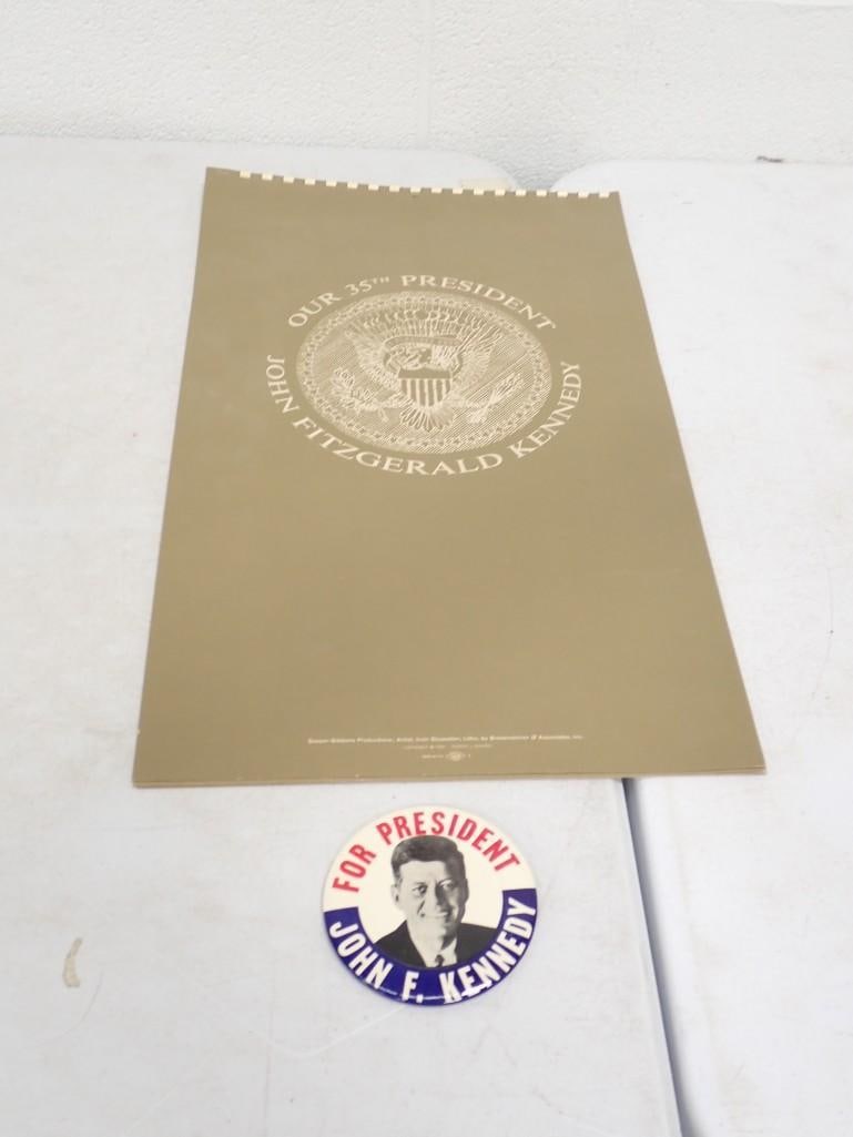 President John F Kennedy Large Political Button and Calendar: President John F Kennedy Large Political Button and Calendar All pictures are considered part of the description and should be examined carefully by bidders. Live Auctioneers is now offering Live Sh