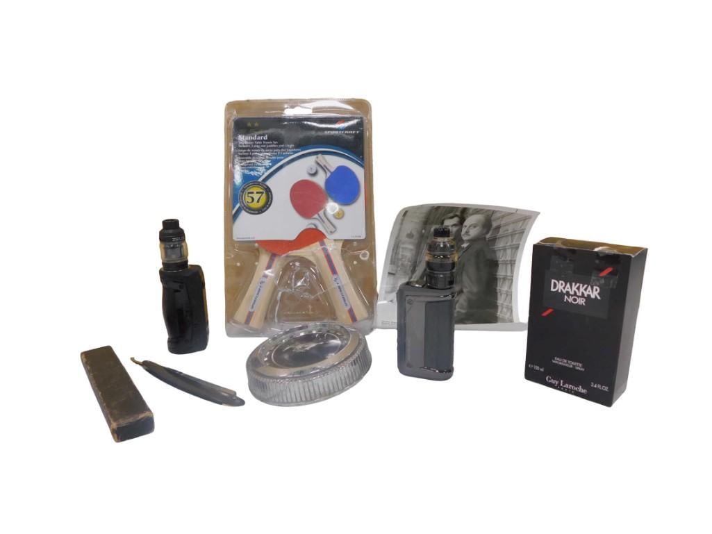 Vintage Mustang Gas Cap, Straight Razor, Pair of Ping Pong Paddles, Men's Cologne Bottle, Argus: Vintage Mustang Gas Cap, Straight Razor, Pair of Ping Pong Paddles, Men's Cologne Bottle, Argus Cameras All pictures are considered part of the description and should be examined carefully by bid