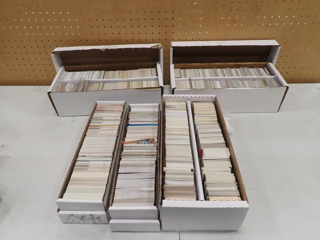 5 Boxes of Sports Cards incl Basketball, Baseball, Hockey, Baseball, Etc: 5 Boxes of Sports Cards including Basketball Cards, Football Cards, Hockey Cards, Baseball Cards, Etc All pictures are considered part of the description and should be examined carefully by bidders.
