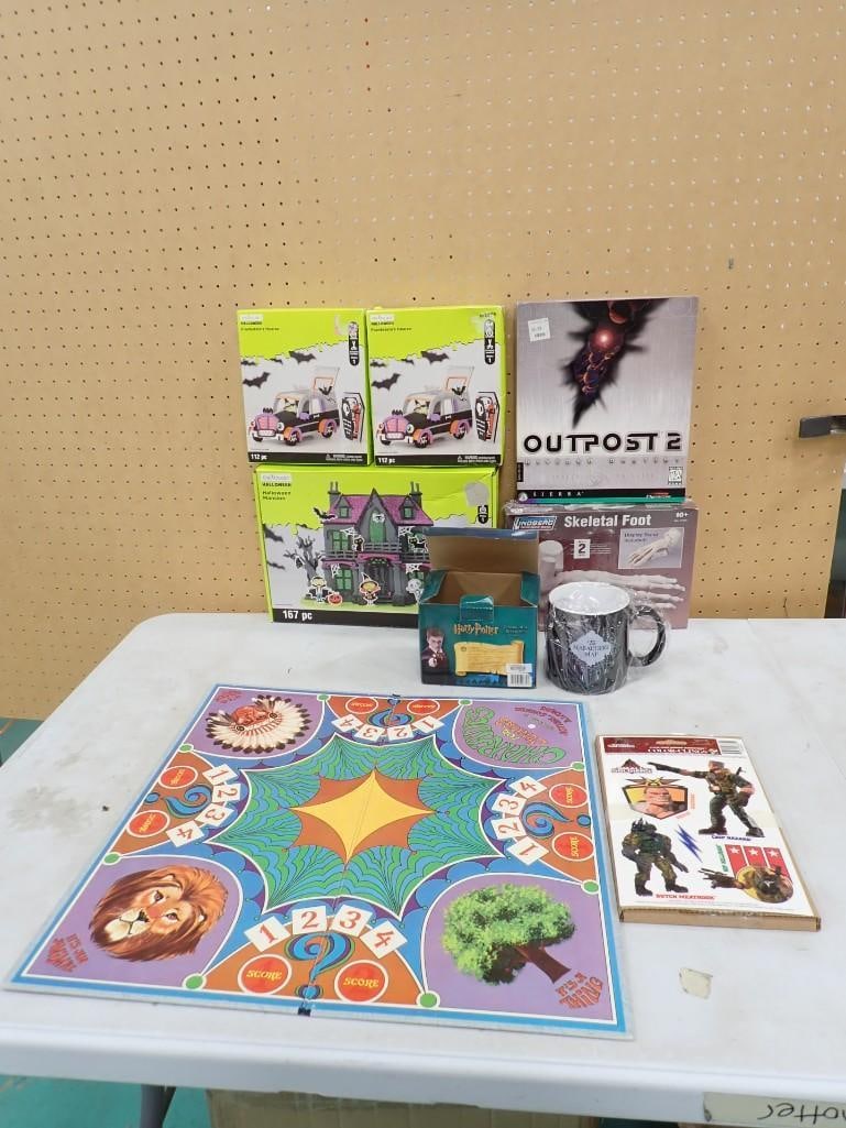 Halloween Lot incl Frankenstein's Hearse Craft Kits, Skeletal Foot Model Kit, Outpost 2 PC Game,: Halloween Lot incl Frankenstein's Hearse Craft Kits, Skeletal Foot Model Kit, Outpost 2 PC Game, etc. Condition: craft kits are unchecked for completeness All pictures are considered part o