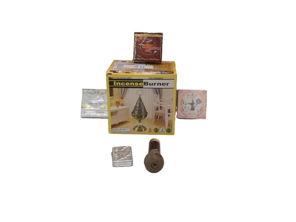 Incense Burner with Incense and a Fancy Cigarette Lighter: Incense Burner with Incense and a Fancy Cigarette Lighter All pictures are considered part of the description and should be examined carefully by bidders. Live Auctioneers is now offering Live Shipp