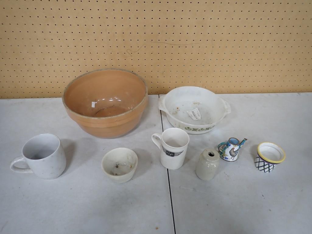 Kitchen Lot incl Fire King Meadow Green Casserole Dish, Vintage Stoneware Bowl, Etc (1 of 9)