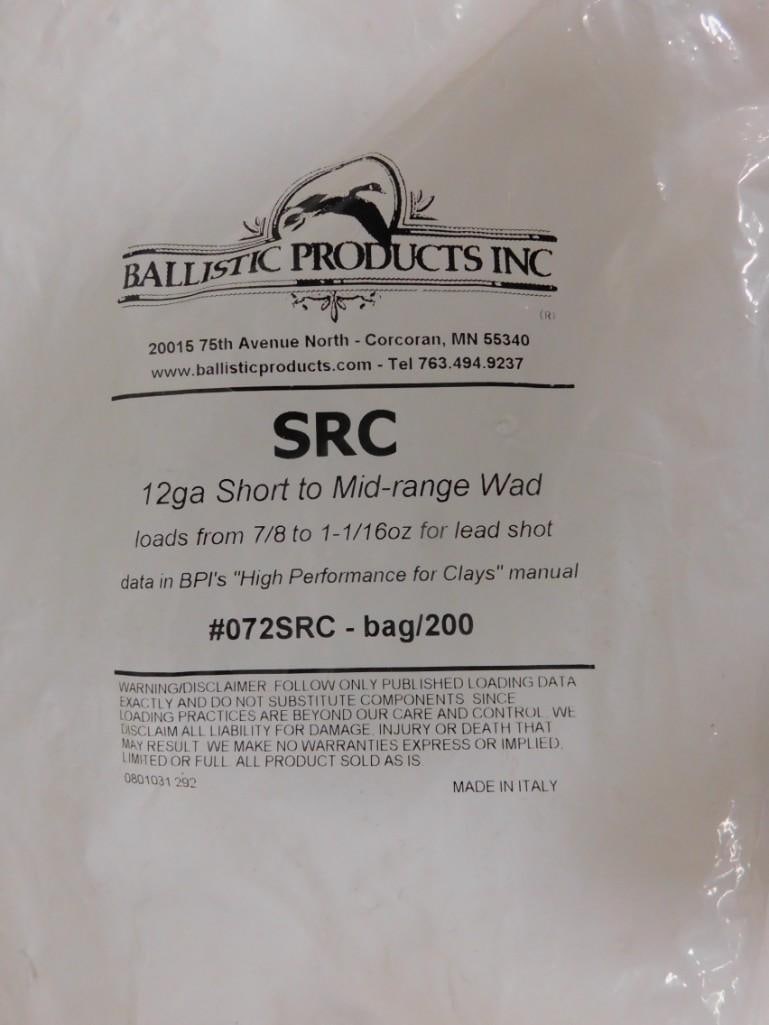 Ballistic Products 12ga Short to Mid-range Wads Bag of 200 New in Package: Ballistic Products 12ga Short to Mid-range Wads Bag of 200 New in Package All pictures are considered part of the description and should be examined carefully by bidders. Live Auctioneers is now offer