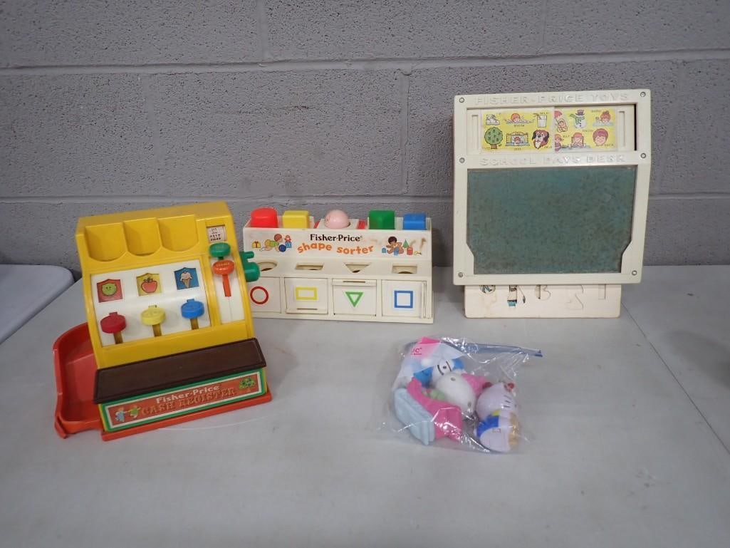 Lot of Vintage Toys incl Fisher Price Shape Sorter, Fisher Price Cash Register, Etc: Lot of Vintage Toys incl Fisher Price Shape Sorter, Fisher Price Cash Register, Etc All pictures are considered part of the description and should be examined carefully by bidders. Live Auctioneers