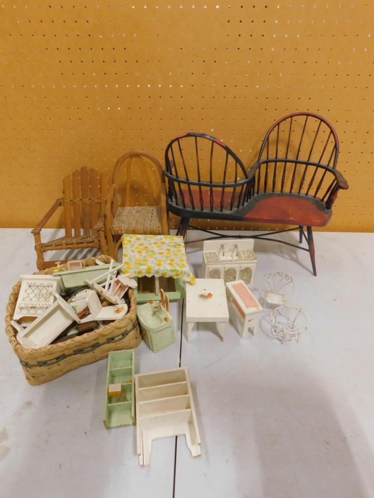 Lot of Doll Furniture, Dollhouse Accessories, Etc: Lot of Doll Furniture, Dollhouse Accessories, Etc All pictures are considered part of the description and should be examined carefully by bidders. Live Auctioneers is now offering Live Shipping thro