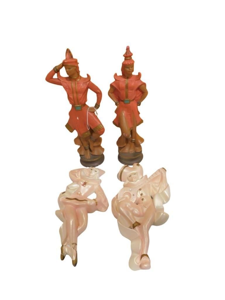 Pair of Vintage Alexander Baker Siamese Dancers Figurines and Pair of Vtg 1960s Miller Studio: Pair of Vintage Alexander Baker Siamese Dancers Figurines and Pair of Vtg 1960s Miller Studio Chalkware Wall Plaques All pictures are considered part of the description and should be examined careful