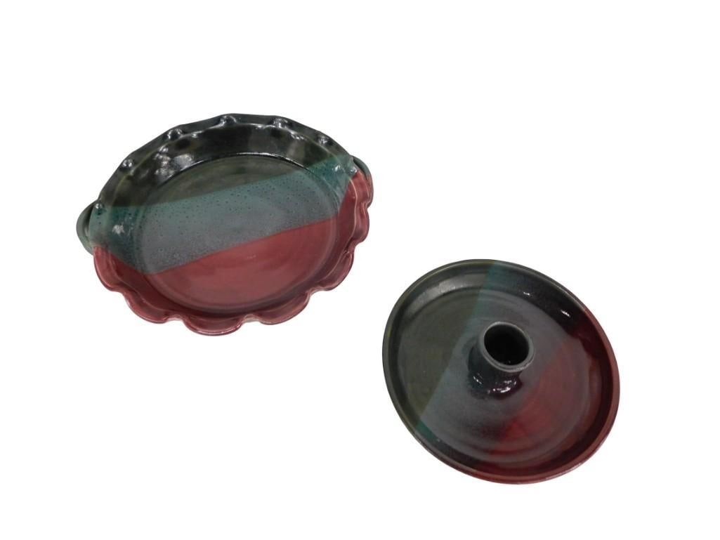 Pottery Pan or Dish and Candle Holder: Pottery Pan or Dish and Candle holder All pictures are considered part of the description and should be examined carefully by bidders. Live Auctioneers is now offering Live Shipping through them. Th