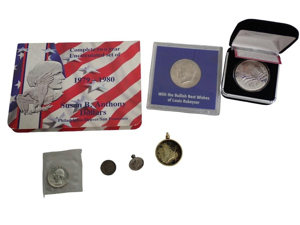 Coin Lot including Susan B. Anthony Uncirculated Set, 90% Silver Coins, September 11th Commemorative (1 of 12)