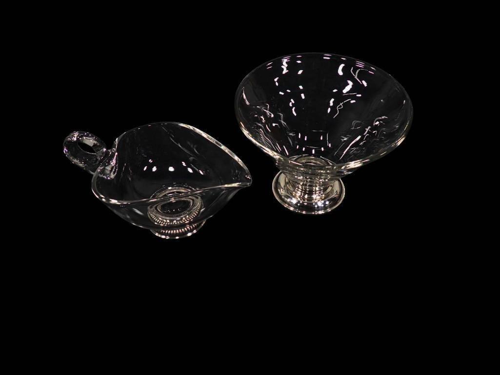 2 Frank Whiting Sterling Silver and Glass Serving Items incl 1 Sauce Boat and 1 Asymmetrical Candy / (1 of 8)