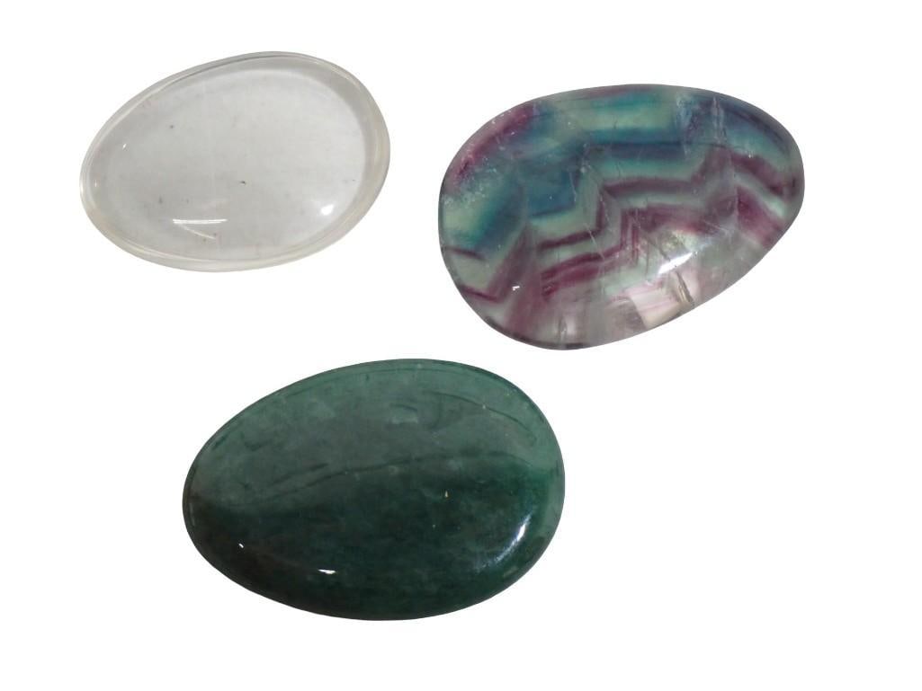 3 Polished Semi-Precious Worry Stones in Fluorite, Aventurine, and Clear Quartz (1 of 6)