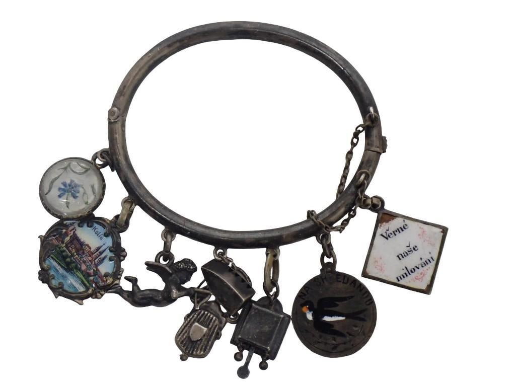 Austrian .800 Silver Love Token Bangle Bracelet with Charms (1 of 6)