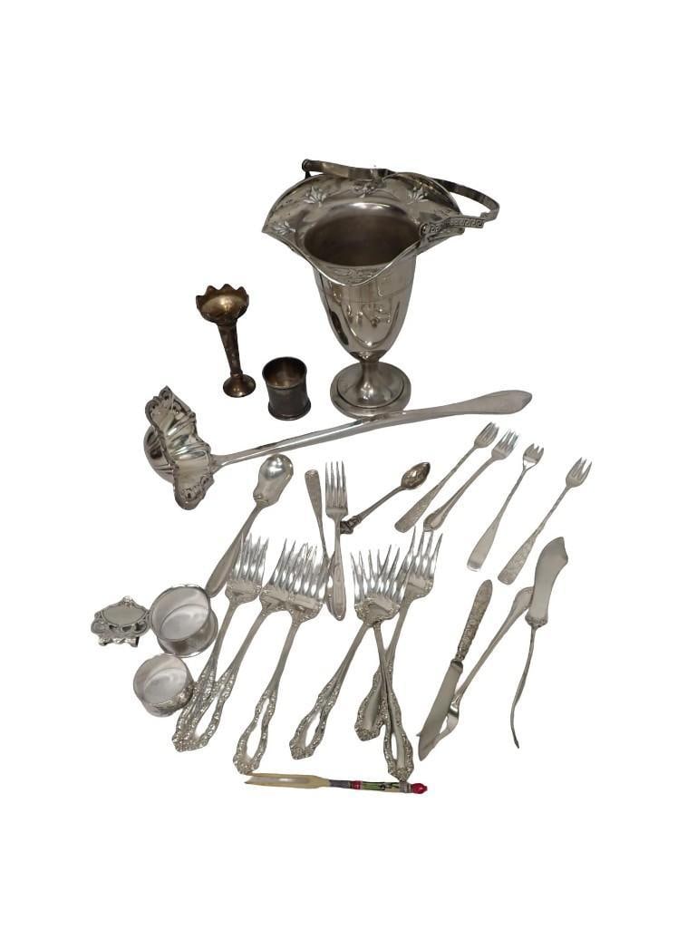 Group of Silverplate Utensils and Hollowware incl 1 Sheffield English Handled Filigree Basket, 2 Nap (1 of 10)