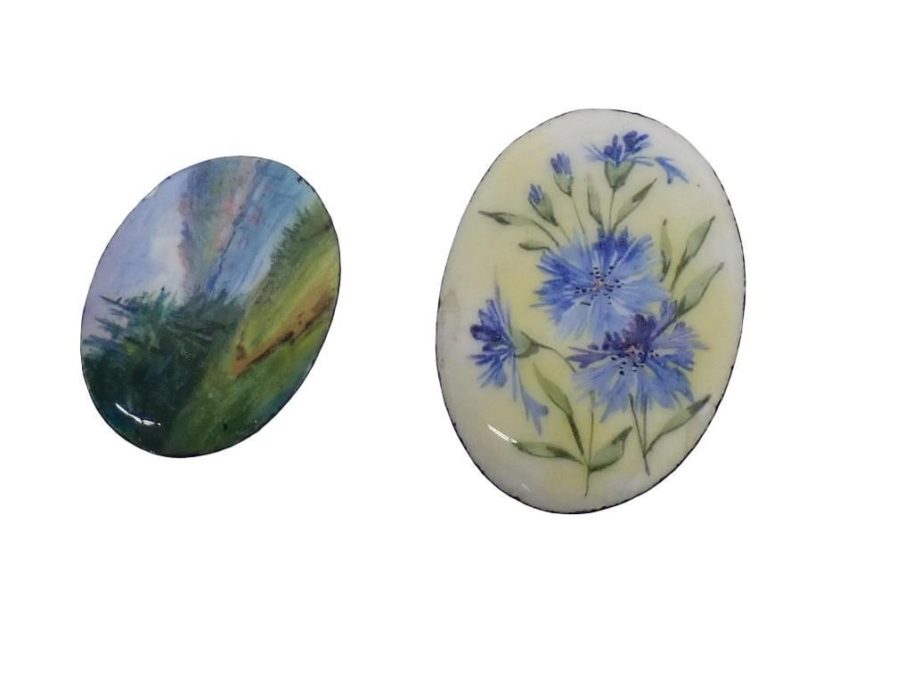 2 Oval Enamel Plaques incl 1 Landscape Scene with Forest, Mountain, and Lake and 1 Vertical Plaque w (1 of 5)